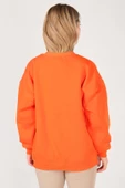 Kadın Sıfır Yaka Oversize Sweatshirt Turuncu - 6