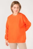 Kadın Sıfır Yaka Oversize Sweatshirt Turuncu - 1