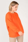 Kadın Sıfır Yaka Oversize Sweatshirt Turuncu - 4