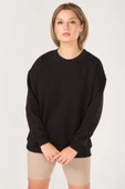 Kadın Sıfır Yaka Oversize Sweatshirt Siyah - 2