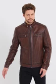 Fındık Renk Spor Erkek Deri Ceket - 4