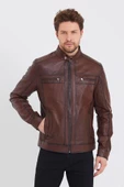 Fındık Renk Spor Erkek Deri Ceket - 12