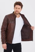Fındık Renk Spor Erkek Deri Ceket - 2
