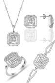 Gümüş Rodyumlu Pırlanta Montürlü Taşlı Baget  Dörtlü set SGTL11924RODAJ thumbnail 1