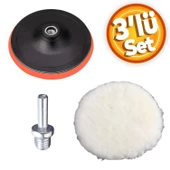Pasta Cila Polisaj Parlatma Yünü Pedi Keçesi Süngeri+115 mm Cırt Taban+Matkap Aparatı (3'Lü SET) - 1