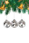 Yılbaşı Çam Ağacı Süsü Gümüş Top 4 cm 6'lı thumbnail 2