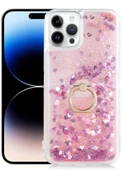 Apple iPhone 14 Pro Max Kılıf Sıvılı Simli Pullu Yüzüklü Standlı Lüx Silikon - 6