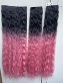 YENİ Siyah Pembe AFRO Dalgalı Uzun Yarım Ay Saç –  3 Parça Çıt Çıt 80cm. 270 gr. VIP SERI - 1