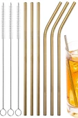 9 Parça Gold Metal Pipet Paslanmaz Çelik Meşrubat Pipeti Çubuk Pipet Temizleme Fırçası - 2
