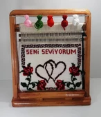 100tel Seni Seviyorum Motifli El Dokuması Hediyelik Minyatür Halı - 1