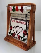 100tel Seni Seviyorum Motifli El Dokuması Hediyelik Minyatür Halı - 2