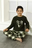 Kışlık Baba Oğul Polar Pijama Takımı -Geyikli Yılbaşı Aile Pijaması- Tek Adet - 7