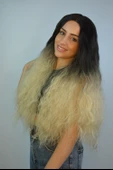 Siyah Platin Ombreli Fiber Sentetik Hafif Dalgalı Peruk - 1