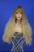 Koyu Kahve - Karamel Afro Dalgalı Uzun Fiber Sentetik Perçemli Peruk - 1