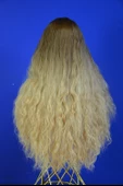 Koyu Kahve - Karamel Afro Dalgalı Uzun Fiber Sentetik Perçemli Peruk - 2
