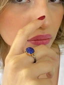 El Üretim Doğal Safir Oval Taş Otantik 925 Ayar Gümüş Yüzük thumbnail 3