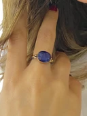 El Üretim Doğal Safir Oval Taş Otantik 925 Ayar Gümüş Yüzük thumbnail 1