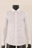 Uzun Kol Slim Fit Damatlık Beyaz Gömlek - 4