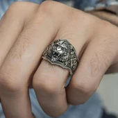 Aslan Başı Motifli Taşsız 925 Gümüş Erkek Yüzük thumbnail 12