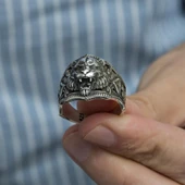 Aslan Başı Motifli Taşsız 925 Gümüş Erkek Yüzük thumbnail 6