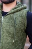 Erkek Haki Peluş Yumoş Fermuarlı Kapüşonlu Yelek 22EYLKPELO thumbnail 5
