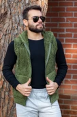 Erkek Haki Peluş Yumoş Fermuarlı Kapüşonlu Yelek 22EYLKPELO thumbnail 1