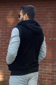 Erkek Siyah Peluş Yumoş Fermuarlı Kapüşonlu Yelek 22EYLKPELO thumbnail 5