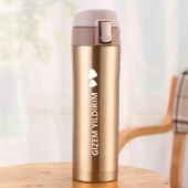 Kişiye Özel Isim Baskılı Kilit Sistemli Sızdırmaz 304 Paslanmaz Çelik 450 Ml Çift Katmanlı Termos - 1