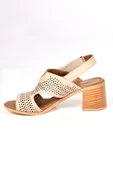 Papuçcity 02188 5 Cm Topuklu Kadın Deri Sandalet Ayakkabı - 5