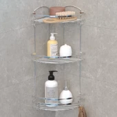 TEKNOTEL ÜÇ KATLI BANYO KÖŞE RAFI KANCALI KROM LM009H - 1