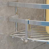 TEKNOTEL ÜÇ KATLI BANYO KÖŞE RAFI KANCALI KROM LM009H - 2