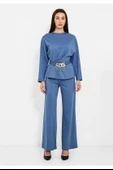 Modatalika Kadın Beli Kemerli Bluz Pantolon İkili Takım - 4