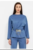 Modatalika Kadın Beli Kemerli Bluz Pantolon İkili Takım - 3