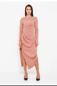 Modatalika Kadın Asimetrik Kesim Büzgü Detaylı Elbise thumbnail 8