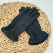 Siyah Renk Süet Deri Eldiven - 1