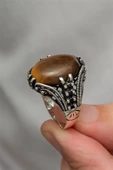 Kaplan Gözü Taşlı Oval 925 Gümüş Erkek Yüzük thumbnail 5