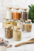 9 Lu Set Bambu Kapaklı Cam Kavanoz & Erzak Saklama Kabı 800 ml Orta  Boy ( Vakum Kapak ) - 1