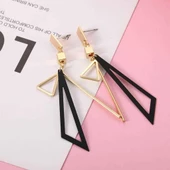 Geometrik Üçgen Püskül Altın Renk Küpe - 1