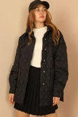 SASHA MODA MONT SİYAH L-XL - Kapitone Kumaş Çift Dikiş Desen Kadın Mont - 1
