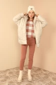 SASHA MODA MONT TAŞ STD - Kapitone Kumaş Fermuarlı Yaka Kısa Boy Oversize/Salaş Kadın Mont - 1
