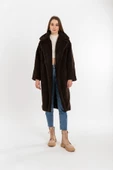SASHA MODA TEDDYKABAN KAHVE STD - Teddy Kumaş Ceket Yaka Diz Altı Boy Oversize/Salaş Kadın Kaban - 1