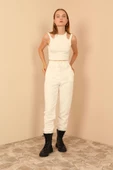 SASHA MODA PANTOLON EKRU M - Kapitone Kumaş  Kadın Alt Pantolon - 1