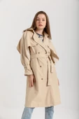 SASHA MODA TRENÇKOT TAŞ M - Soft Kumaş Uzun Kol Gömlek Yaka Kemerli Kadın Trençkot - 1