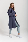 SASHA MODA TRENÇKOT İNDİGO L - Soft Kumaş Uzun Kol Gömlek Yaka Kemerli Kadın Trençkot - 1