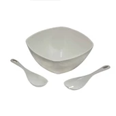 3,5 Lt Beyaz Akrilik Kare Salata ve Servis Kasesi Seti – 3 Parça - 1
