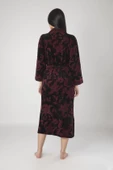 Siyah Bordo Jakarlı Bambu Cotton Bayan Sabahlık - 2