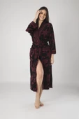 Siyah Bordo Jakarlı Bambu Cotton Bayan Sabahlık - 1