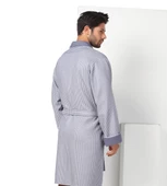 Bej Kısa Şalyaka Kareli Pike Bambo Cotton Erkek Sabahlık - 6