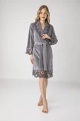 Dantelli Bambo Cotton Niki Kadife Bayan Sabahlık - 3