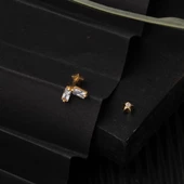 14 Ayar Altın Baget Taşlı Tragus Küpe - 4
